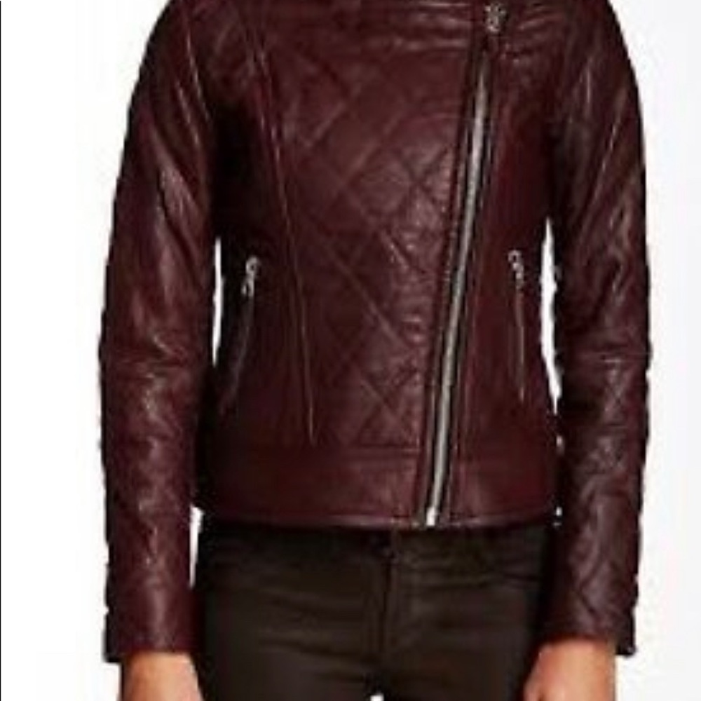 Leather moto jacket “ red wine color”